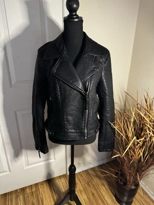 Chaqueta de motociclista de cuero sintético negra para mujer TOPSHOP talla 10/vegana  Foto 1 de 4