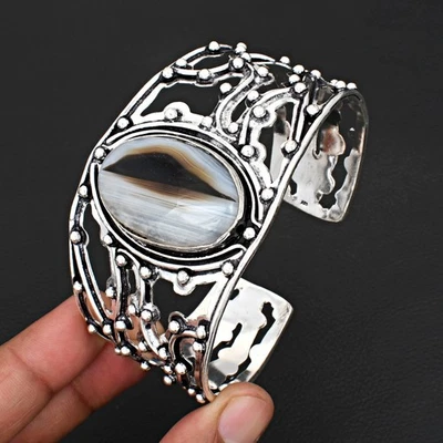 Brazalete ajustable hecho a mano étnico de piedras preciosas de ágata de Botsuana joyería regalo CB-608 Foto 1 de 3