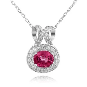 Natural Raspberry Rubellite 0.50cts in 14K White Gold Pendant w 0.10cts Diamonds - Picture 1 of 3