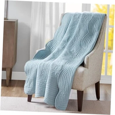  Manta acolchada de lujo - Costuras damasco 60"x72" bordes festoneados azul Foto 1 de 4