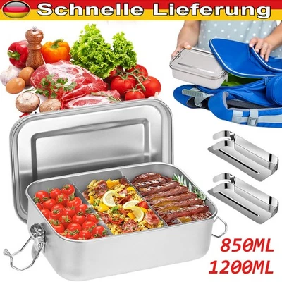 Lunchbox Brotdose Auslaufsicher Bento-Box Brotzeit-Dose aus Edelstahl mit Fächer - Bild 1 von 4