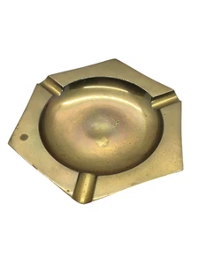 Vintage Brass Ashtray Hexagon Solid Made In India Table Decor 5 1/2" Free Ship - Picture 1 of 7