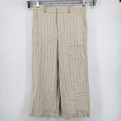 Pantalones Lauren Ralph Lauren Mujer Crema Rayas Pierna Ancha Mezcla de Lino Puños Talla 8 Foto 1 de 4