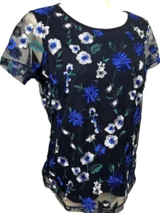 Calvin Klein S Neu mit Etikett Shirt Bluse Mesh Overlay bestickt Blumen floral 🧡🧡 - Bild 1 von 12