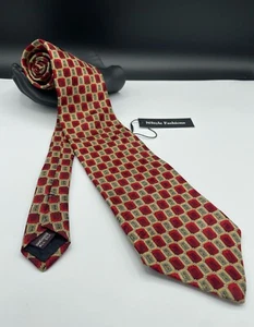 Raphael Men's All Silk Neck Tie ~ Red ~ Geometric ~ Hand Made in Italy! - Picture 1 of 4