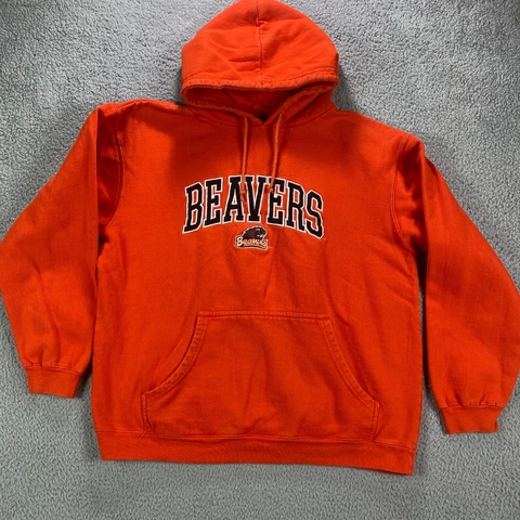 Oregon State Beavers Hoodie Mens Large Orange NCAA Football Hooded Long Sleeve Cover