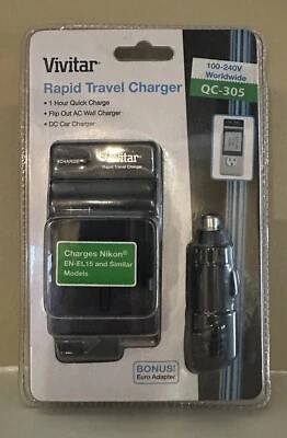 Cargador de viaje rápido Vivitar AC/DC 110/220 para Nikon EN-EL15 Foto 1 de 2