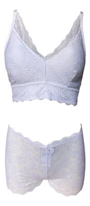 Ensemble soutien gorge triangle 90C et boxer en dentelle blanche lingerie femme - Picture 1 of 2