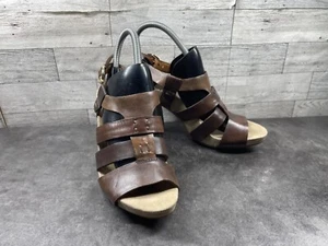 Earthies Heel Sandals Women 7B Ventura Shoes Brown Leather Straps Cage Comfort - Picture 1 of 20