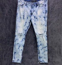Vie Riche Paris Men's Distressed Ripped Blue Tie Dye Bleach Denim Jeans Size 36