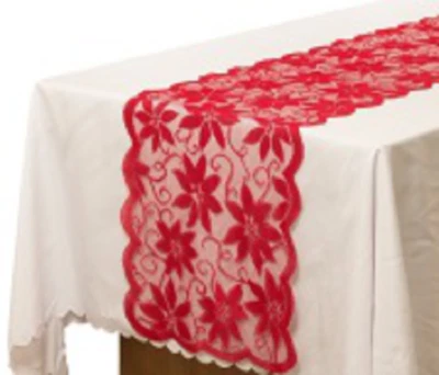 CHRISTMAS TABLECLOTH, RED LACE WITH POINSETTIA, Tablecloth 33*183cm - Image 1 of 2