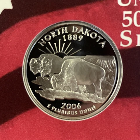 2006-S North Dakota Silver Proof State Quarter 90% Silver From Proof Set Cover