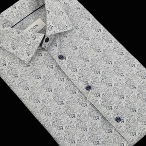 ETON Navy Blue Paisley SLIM FIT Spread Collar Cotton Poplin Dress Shirt 15 NWOT - Picture 1 of 2