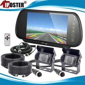 7" Rear view Mirror Monitor 2x IR Reversing CCD Camera 4Pin for Trailer Caravan - Picture 1 of 12