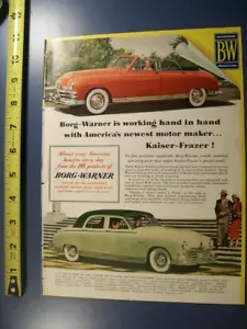 Pubblicità auto Kaiser-Frazer convertibile e Manhattan Borg-Warner 1949 - Foto 1 di 1