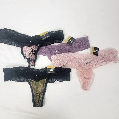 Lot of 4 Daisy Fuentes NEW Women's THONG Panties Size SMALL S 5 Pink Gold Purple - Image 1 of 4
