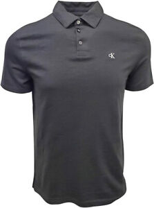 Calvin Klein Men's Short Sleeve Slub Cotton Monogram Logo Polo Shirt, XS
