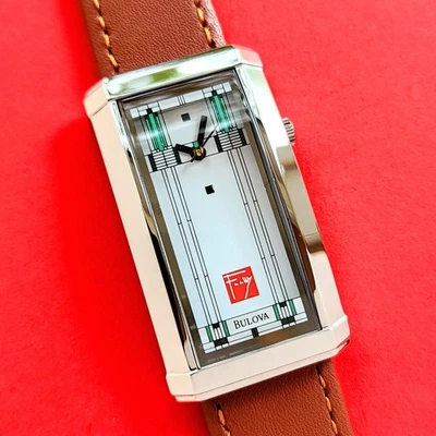 Reloj Frank Lloyd Wright Willits House de Bulova Raro Hermoso Estilo Tanque Foto 1 de 4