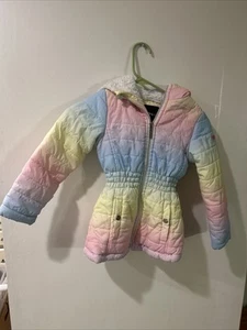 Limited Too Girl's Rainbow Ombre Hooded Fur Lined Puffer Jacket Coat - Sz 5/6 - Picture 1 of 3