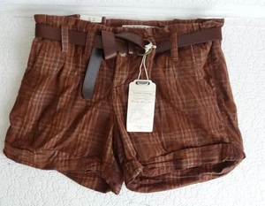 Plaid brown courdoy shorts low rise - Picture 1 of 5
