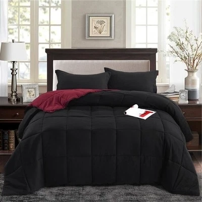 King/Cal King Traditional Microfiber Reversible 3 Piece Comforter Set in Black/M - Image 1 of 3