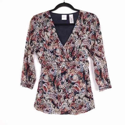 Top babydoll Emma James mujer L vintage Y2K manga 3/4 paisley capricho negro Foto 1 de 4