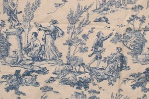 36 Zoll L x 44 Zoll B Markenlos Stoff Toile Blau Französisch Land Pastoral Schafe Szenen - Bild 1 von 7