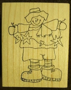 Gingerbread Wood Mounted Rubber Stamp SNOWMAN with STAR GARLAND Cute & Fun! - Picture 1 of 2