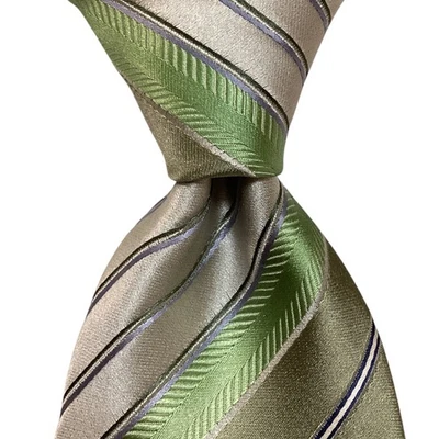 ERMENEGILDO ZEGNA ***** Mens Silk XL Necktie ITALY Luxury STRIPED Green/Gray EUC - image 1 of 3