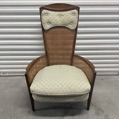 Vintage Hollywood Regency High Back Cane Mid Century Armchair Cushion & Headrest - Image 1 of 4