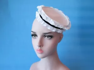 VINTAGE VICTORIAN GIBSON FRENCH MAID ORGANDY NURSE COSTUME HAT WHITE PILLBOX - Picture 1 of 2