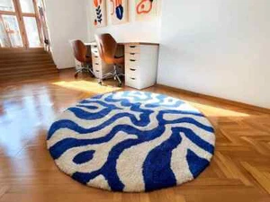 Round Navy Blue Hand-Tufted Rug Area Rug For Living House Bedroom Kids Room - Picture 1 of 9