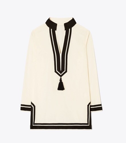 Tory Burch Tory tunica M caftano resort copricostume da bagno crema francese