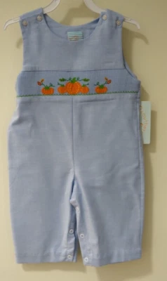 NWT Southern Sunshine Chambray Smocked Pumpkins Longall Boy's Size 6 Month - Image 1 of 2