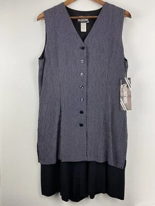 Vtg Inclinations Size 12 Women’s Black White Striped Sleeveless Short Romper NWT - Picture 1 of 10