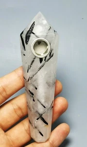 Natural Black Tourmaline  Quartz Crystal Wand Pipe - Picture 1 of 12