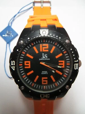 Para hombres Joshua & Sons BOLD esfera negra con números naranjas/correa modelo JS-36-OR Foto 1 de 4