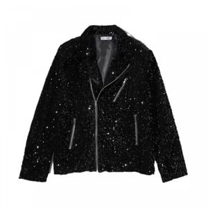 Giacca Moto Hot Glitter Paillettes Cappotto Outwear Club Festa Ospite Musica - Foto 1 di 12