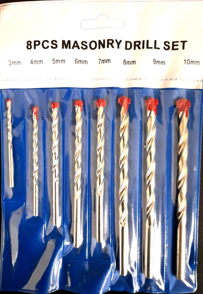 8pcs HSS Masonry Concrete drills Set Carbide Tip Brick Tile Stone 3mm-10mm #4305 - image 1 of 1