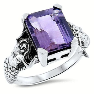 MERMAID RING GENUINE 3 CARAT AMETHYST 925 STERLING SILVER VICTORIAN STYLE 826X - Picture 1 of 12