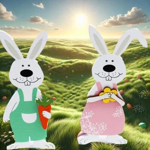 2er Set Lustiger Hase + Hasenzähnen aus Holz Osterdeko Osterfigur Frühling Deko - Bild 1 von 4