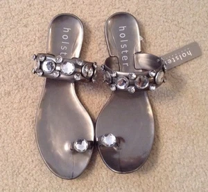 NWT! Women's Holster Australia Smokey Gray w/Rhinestone Jelly Flip Flops Sz 6/37 - Picture 1 of 7