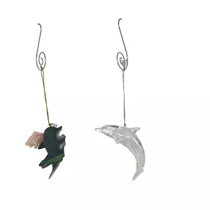 2 Beach Ornaments - Grey & White Dolphin w/ Angel Wings & Harp, & Clear Dolphin - Picture 1 of 6