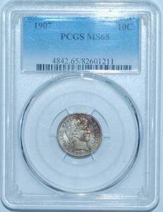 1907 P PCGS MS65 Barber Silver Dime - Picture 1 of 2