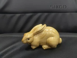2" handgeschnitztes Buchsbaum Netsuke: hübsches Kaninchen - Bild 1 von 4