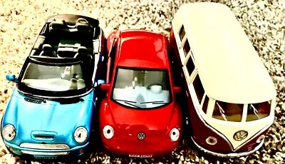 Lot of 3 Kinsmart Vehicles - Mini Cooper S Convertible, VW 1962 Bus, New Beetle - Image 1 of 4