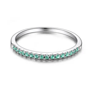 Solid 14k White Gold 0.2ct Emerald Gemstone Luxurious Generous Band Ring Jewelry - Picture 1 of 9