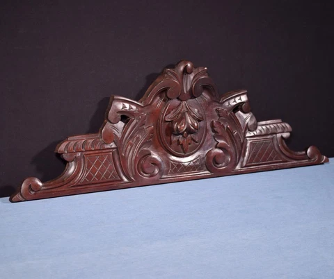 *30" French Antique Hand Carved Pediment/Crest in Solid Walnut Wood Salvage Cover