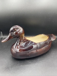 Braune Ente Übertopf Keramik Vintage Holzmaserung Design Retro Kunstkeramik signiert 84 - Bild 1 von 11