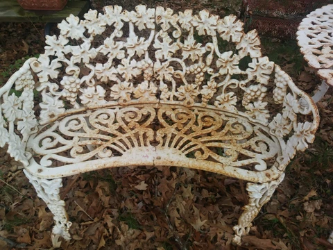 Bench Cast Iron grape vine White Antique Vintage Heavy Pick Up Only Has Wear Cover